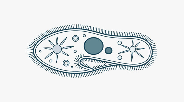 Single celled organism Paramecium with cilia and internal structures.