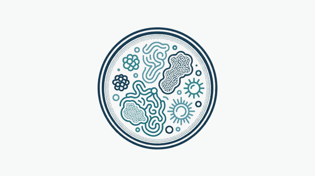 Microscopic organisms in a petri dish illustration.