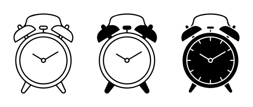 Retro Alarm Clocks, Vintage Timekeepers, Classic Bell Alarms, 3 Icon Set