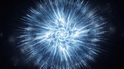 Fototapeta premium Exploding cosmic energy burst with blue light rays in deep space