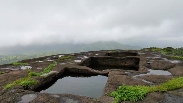 Multiple water cistern at Pimpla Fort near Nashik, Maharashtra