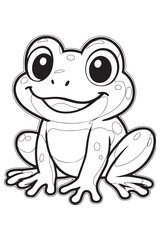Fototapeta premium Cartoon frog illustration with large eyes and textured skin black and white line art