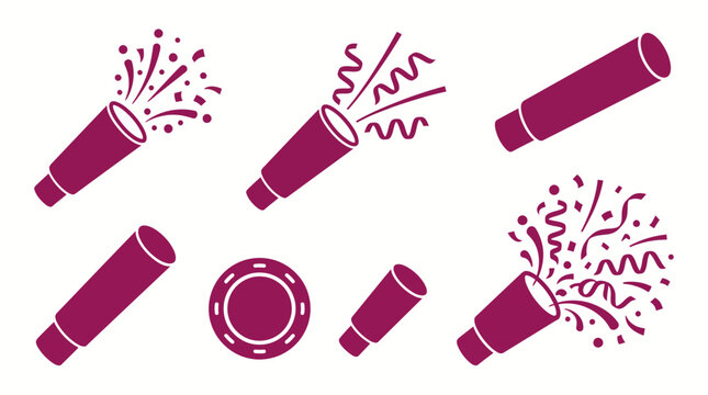 Vector party popper and confetti cannon icons set