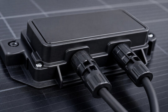 Solar panel junction box with MC4 connectors, waterproof electrical connection on photovoltaic module, renewable energy hardware components