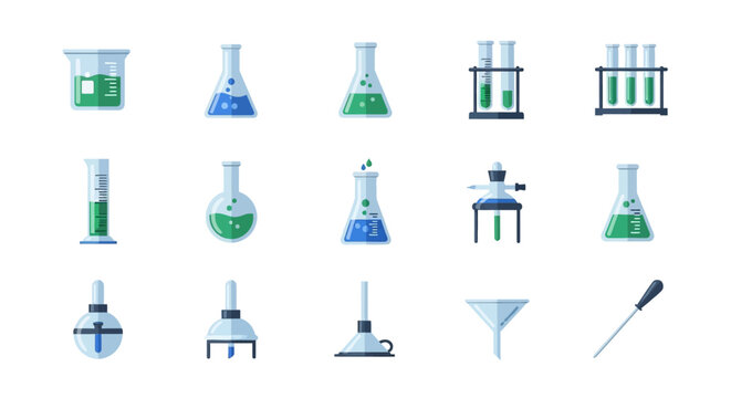 Illustrated scientific laboratory tools and equipment in a clean, isolated vector layout