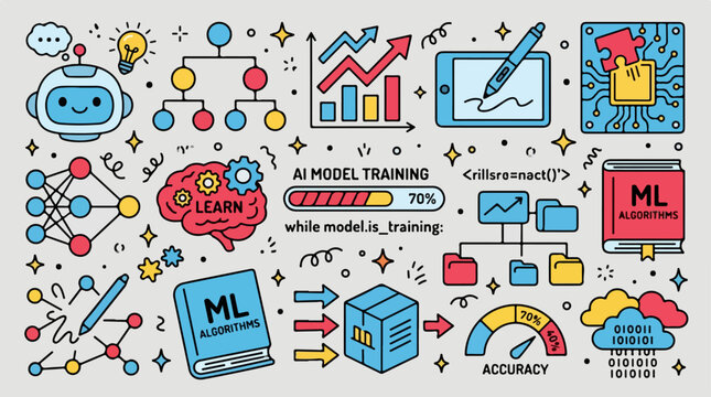 Machine learning doodle art kit illustration