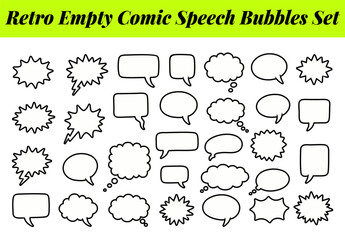 Fototapeta premium Retro Empty Comic Speech Bubbles Set in Vintage Pop Art Style Vector Illustration