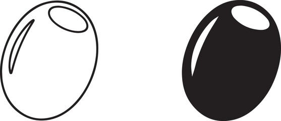 Flat Vector Black Olive Fruit Silhouette and Outline Icon. © Creative World 2.0