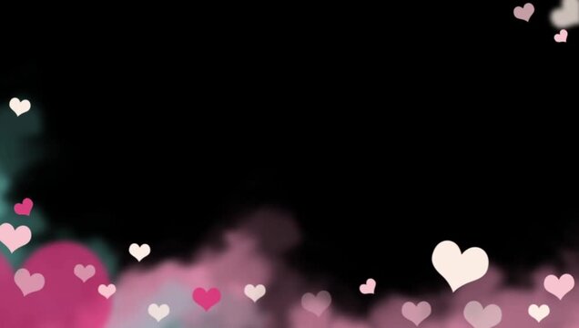 Pink Heart Bokeh Rising from Bottom on Black Overlay 2K 60 FPS