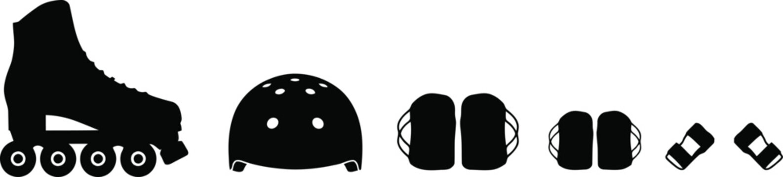 Inline skating protective gear set including skates and helmet with rollerblades protection recreation silhouette