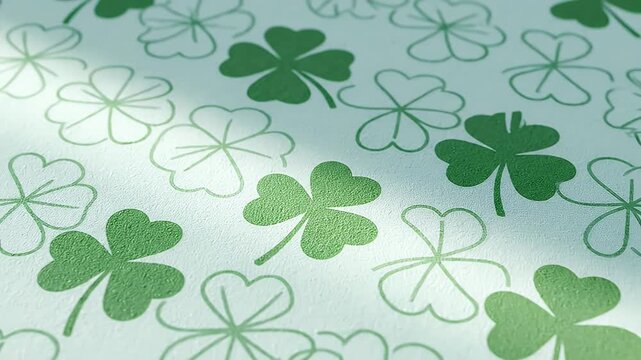 Vibrant Green Shamrock Pattern Featuring Light and Dark Four-Leaf Clovers Repeating Across a Soft Mint Background