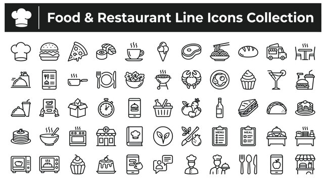 Food and restaurant line icons collection, set of vector icons for culinary, dining and food delivery