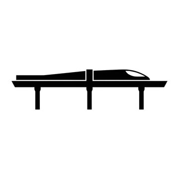 Outline of Maglev Train on Elevated Guideway Side View