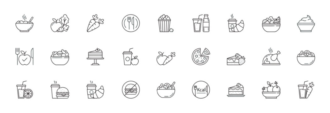 Modern thin line food icons for healthy diet and nutrition visual communication