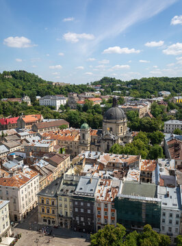Aerial View of Dominican Church in Lviv Ukraine