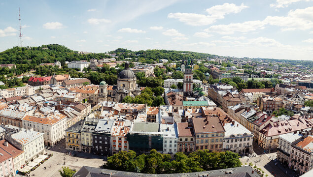 Panoramic view of the historic center of Lviv Ukraine