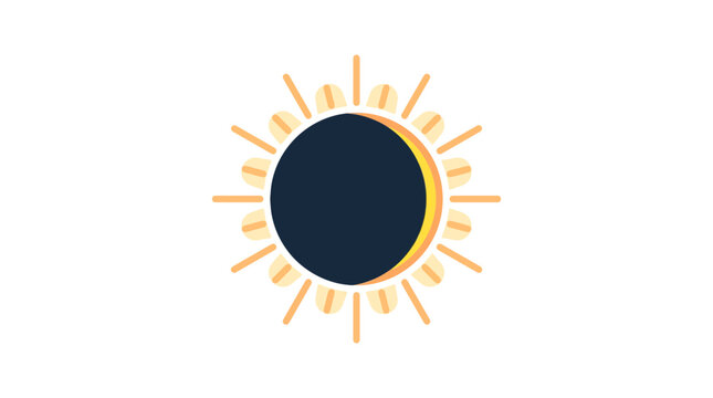 Minimalist Solar Eclipse Icon with Sun Rays Vector Illustration