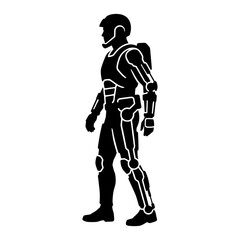 Fototapeta premium Silhouette of Sci-Fi Soldier in Futuristic Armor Side View