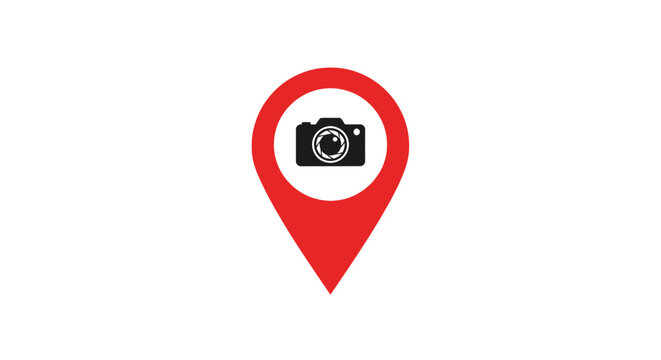 Camera location marker icon vector illustration on a white background, simple and concise