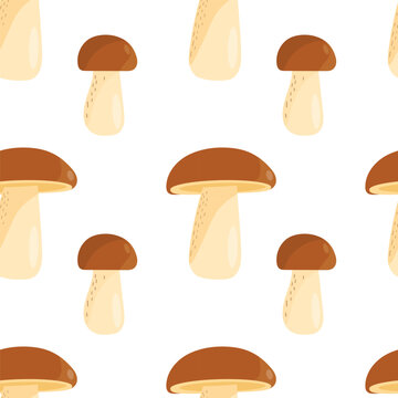 Seamless pattern with flat vector porcini mushrooms. Autumn forest harvest texture for textile, wallpaper, food packaging.