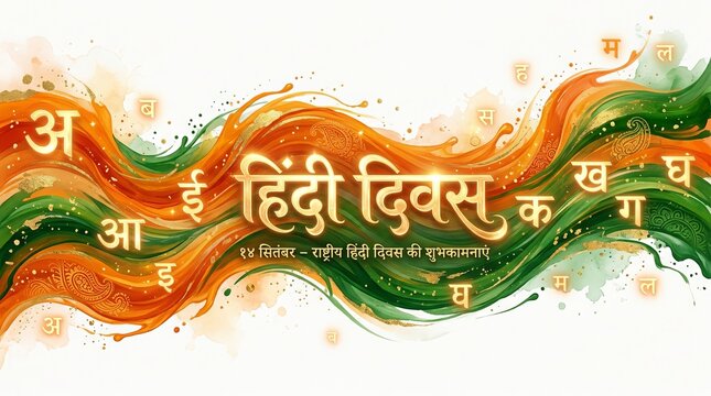 Hindi diwas celebration background with devanagari script and tricolor