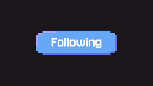 Follow button in retro pixel style animation for social media. Transparent Alpha Channel 4K
