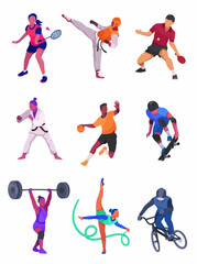 Fototapeta premium Active Women Sports and Fitness Illustration Set with Swimming, Weightlifting, Running and Healthy Lifestyle Elements