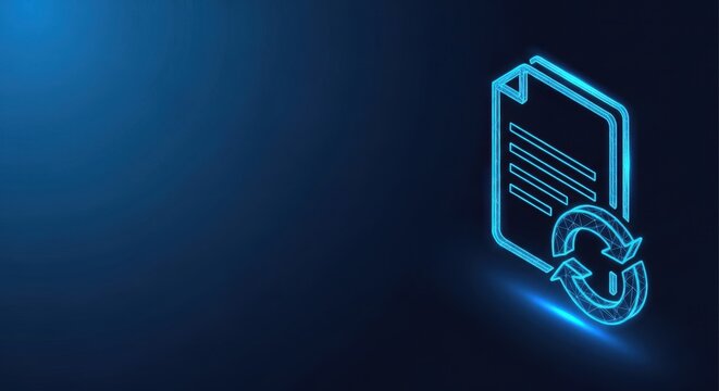 Glowing Blue Neon Document Icon Representing Legal Agreements and Official Papers