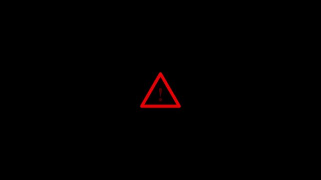 A UI motion graphic animation of a flashing minimal red triangle and exclamation mark icon, isolated on a dark black background, as a notification of danger or risk, for a computer security alert.