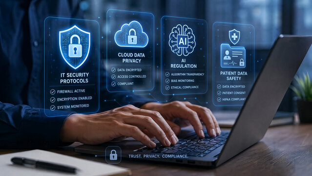 AI Cybersecurity, Data Privacy and Compliance on Laptop