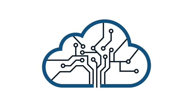 A digital cloud icon featuring integrated circuit board patterns for technology