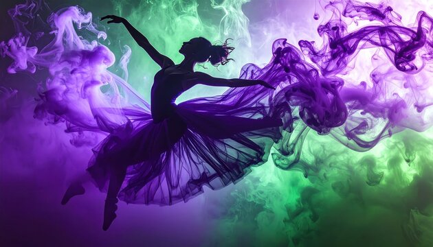 Silhouette of a Dancer in Purple and Green.