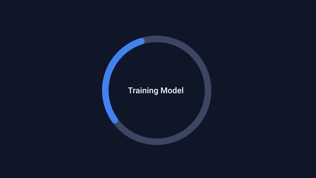 Animated training model progress indicator with smooth circular motion on a dark background. Ideal for machine learning workflows, artificial intelligence processes, data training, and technology inte