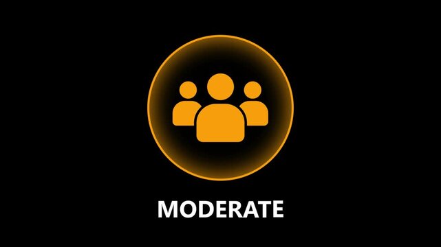 Animated moderate crowd density status icon with glowing circle and text, transparent alpha channel.
