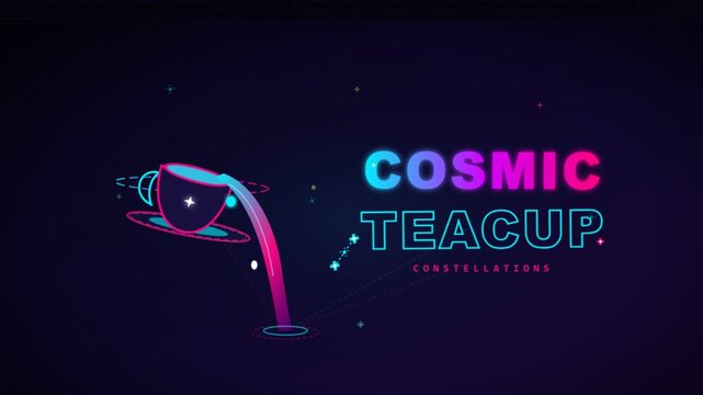 Cosmic Teacup Abstract Neon Galaxy Pouring Liquid.