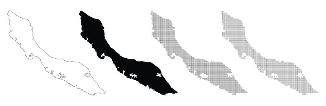 Cura&ccedil;ao island map silhouette, outline and halftone dotted country icon. Vector illustration.