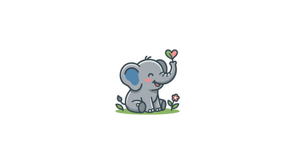 Fototapeta premium Cute Baby Elephant Sitting with Heart and Flower on White Background