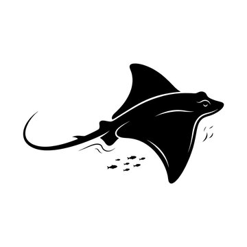 Swimming stingray ocean silhouette illustration in minimalist black and white style