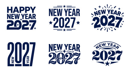 Obraz premium Set of Blue 2027 New Year Designs Festive Typography with Stars and Explosions
