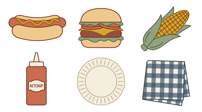 Inviting Barbecue Feast Components and Picnic Essentials Digital Illustration Set