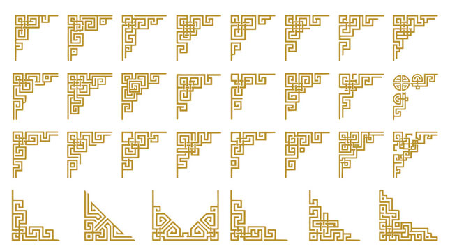 Elegant geometric corner frames gold vector collection for decorative oriental borders and designs