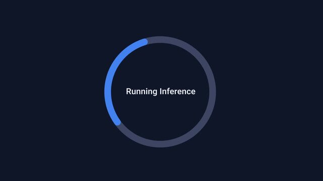Animated inference processing indicator with smooth circular motion on a dark background. Ideal for machine learning workflows, artificial intelligence applications, model execution, and technology in