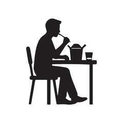 Fototapeta premium silhouette of a man sitting on a chair and eating his food