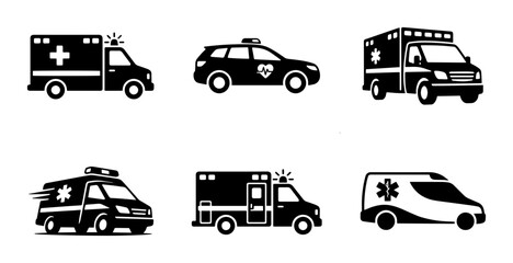 Emergency Medical Vehicles and Police Car Icons, Ambulance and Patrol Car Vector Set, Healthcare and Safety Transportation Graphics © Nahid