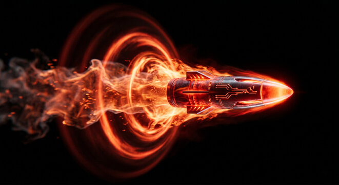 Futuristic glowing tracer bullet with supersonic mach rings, isolated on transparent background