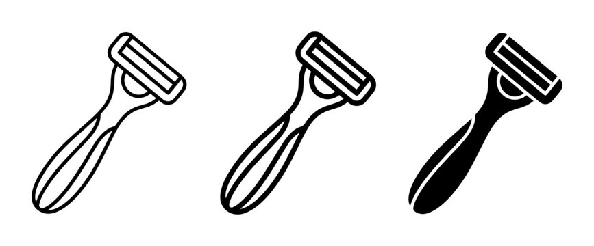 Razor Icons Set: Line Art and Solid Fill, Personal Grooming Tools for Shaving and Hair Removal