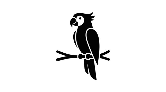 Black silhouette of a parrot perched on a branch.