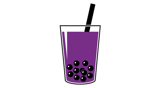 A simple illustration of a purple fruit tea drink with black tapioca pearls