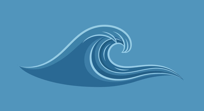 Stylized Ocean Wave Illustration in Shades of Blue with a Smooth, Minimalist Aesthetic
