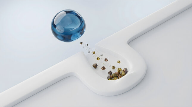 An active blue serum droplet clears away impurities and debris from clogged pores to deeply purify the skin barrier. 3D rendering.